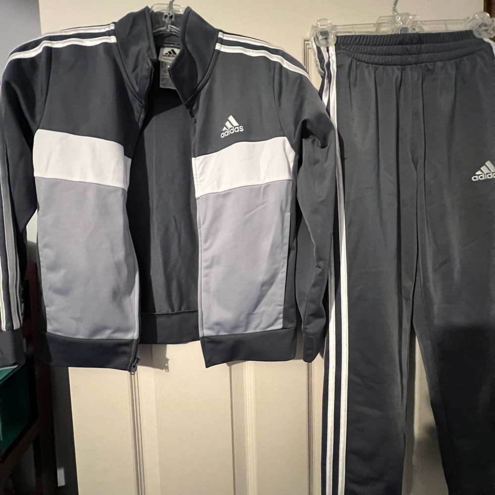 Adidas Boys Two-Tone Gray Windbreaker Jacket and Joggers